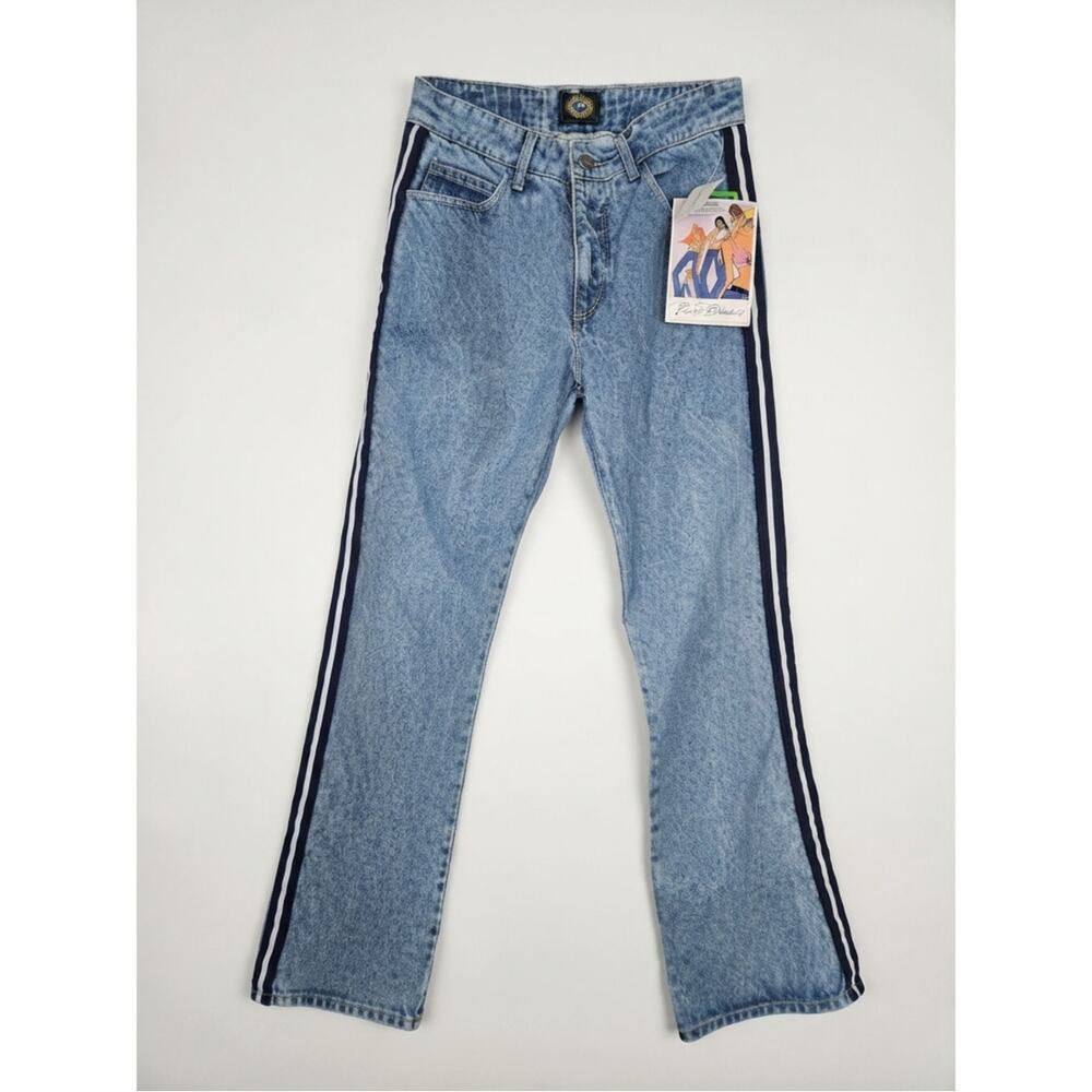 Deadstock Vintage Y2K Paris Blues 7 Flare Racer Stripe Jeans Cotton Denim
